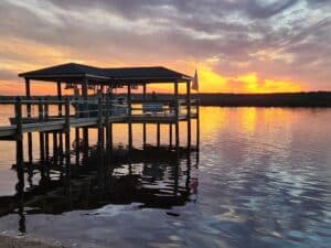 Boathouse picture at sunset